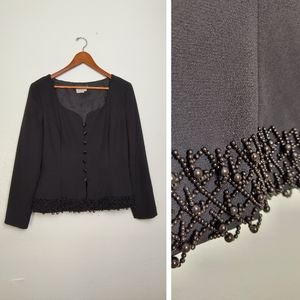 Donna Morgan Black Beaded Hem Blazer